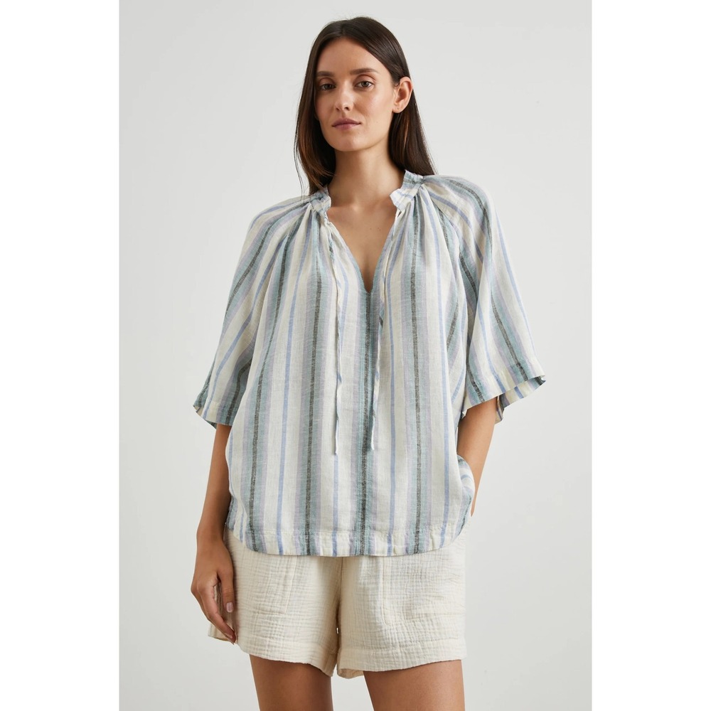 Rails Eveline Top Catania Stripe Sz XS Blue White Purple Linen Lightweight Chic